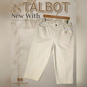 NWT Talbots Petite Size 14 Women's Pants Tan Khaki Linen/ Spandex/Cotton/Stretch